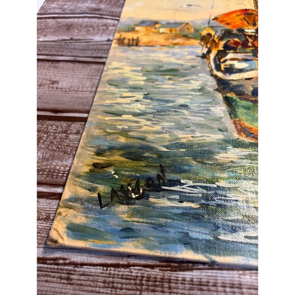 Mid Century Modern Abstract Ship Scene Oil on Board, Unframed - Picture 2 of 9